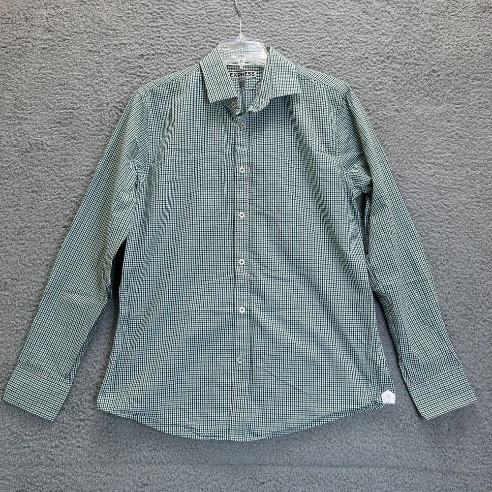 Express Shirt Mens Large Multicolored Checkered Long‎ Sleeve Fitted Button Up